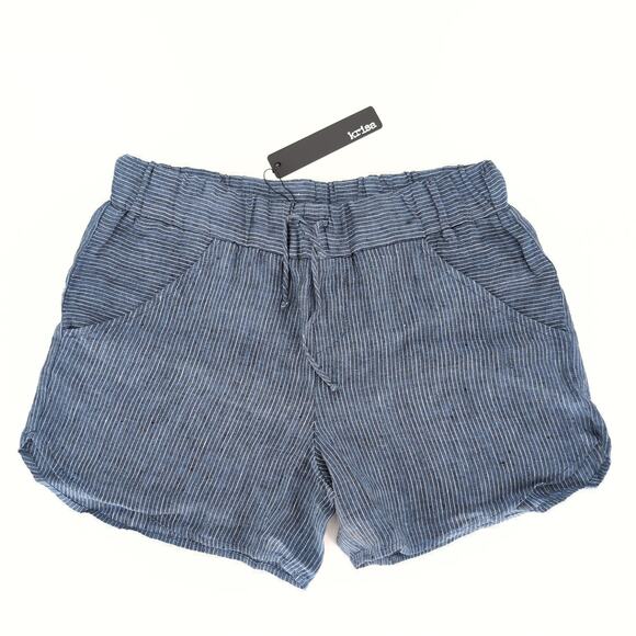 Revolve Krisa Dark Blue White Stripe Chambray Crewcut Linen Shorts - Size S -NWT